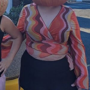 Cider Size 1X Groovy Orange Wrap Top